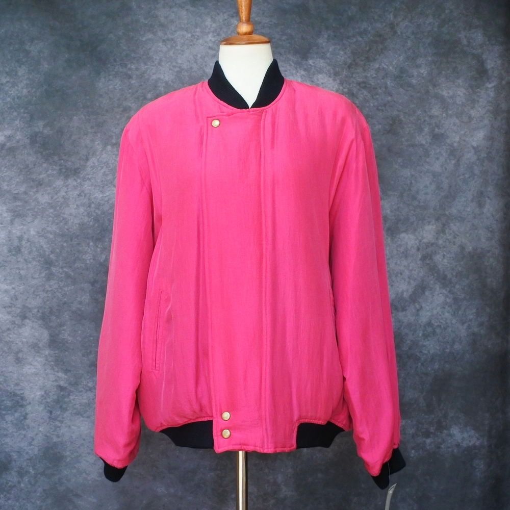 Vintage 90s New With Tags Alfredo Bendini Italy Pink Silk Bomber Jacket Size L